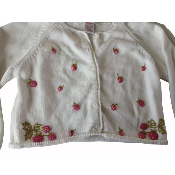 Gymboree Girls 3T White Cardigan Tan Overalls Strawberry Patch Set Embroidered - Picture 8 of 16